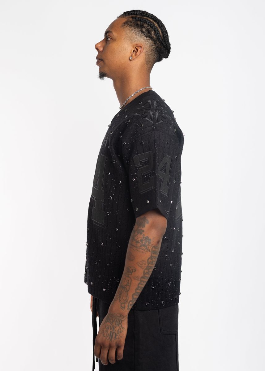 All Black Embellished Football Tee